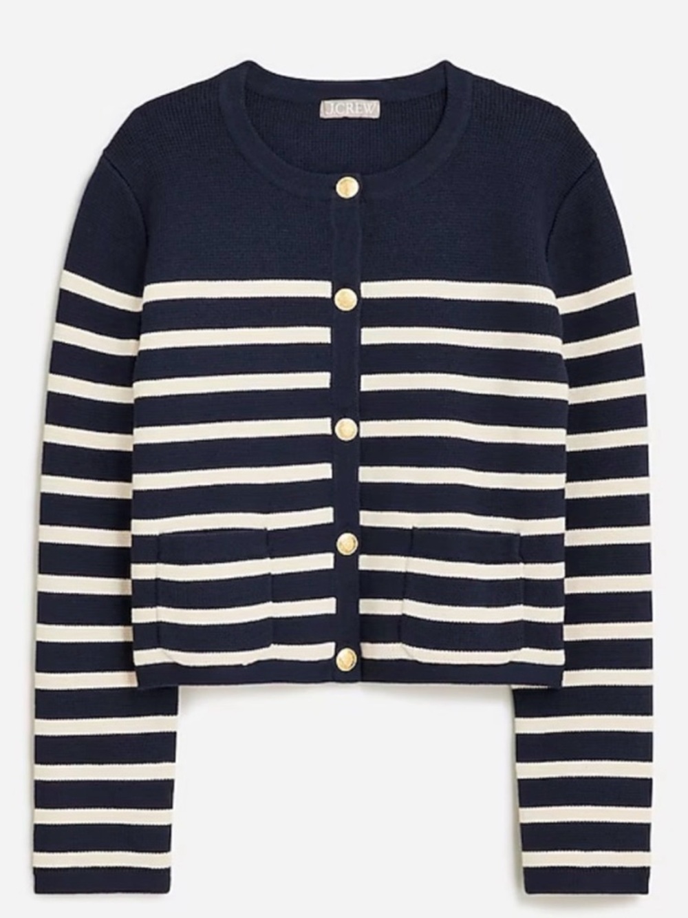 J.Crew Emilie Sweater Lady Cotton Jacket Navy Ivory Stripe Size Small